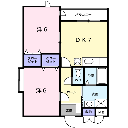 ルーミナス桂(2DK/2階)の間取り写真