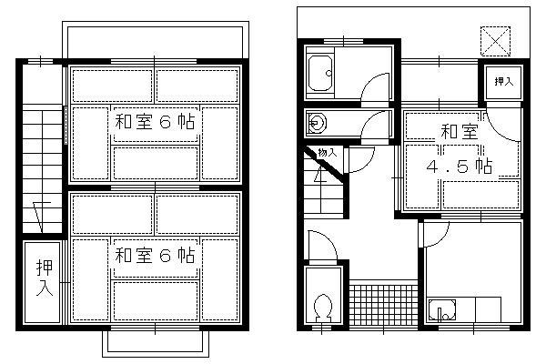 長岡京市調子１丁目貸家１９ー１６(3K)の間取り写真