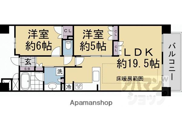 山陰本線 嵯峨嵐山駅 徒歩3分 5階建 築9年(2LDK/5階)の間取り写真