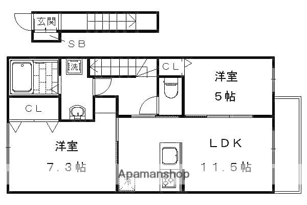 京福北野線 鳴滝駅 徒歩4分 2階建 築4年(2LDK/2階)の間取り写真