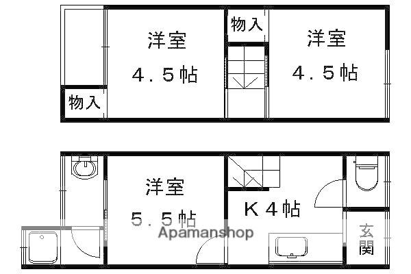 山陰本線 太秦駅(ＪＲ) 徒歩10分 2階建 築48年(3K)の間取り写真