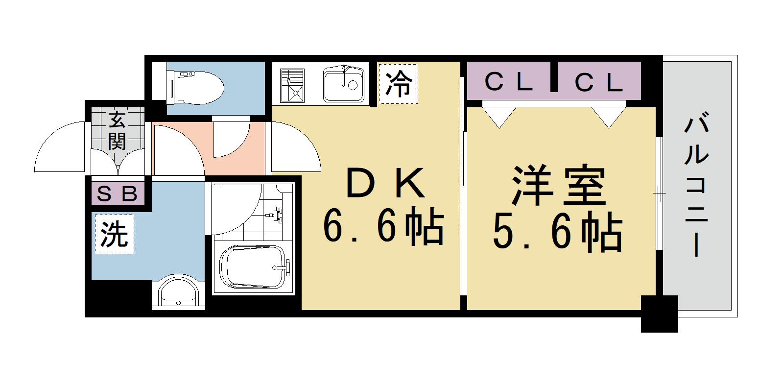 ベラジオ雅び京都西院(1DK/6階)の間取り写真