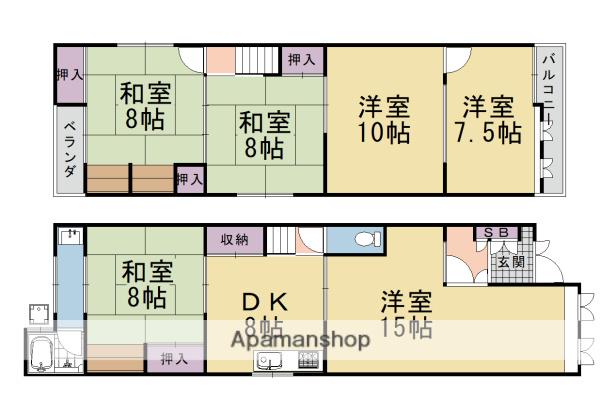 阪急電鉄京都線 西向日駅 徒歩3分 2階建 築43年(6DK)の間取り写真