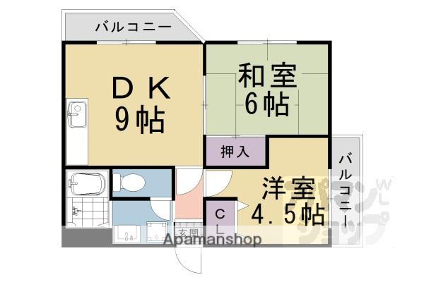 カーディフ山田(2DK/2階)の間取り写真
