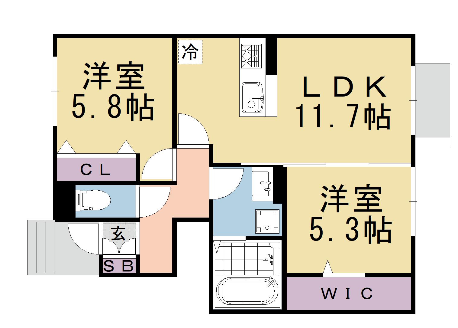 セジュールヒロ(2LDK/1階)の間取り写真