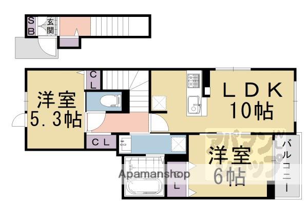 ルミエール カメキタ(2LDK/2階)の間取り写真