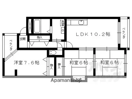 クラヴァス長岡京(3LDK/1階)の間取り写真