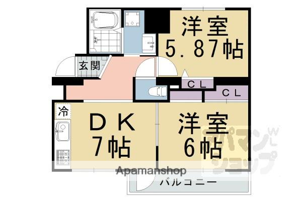 シャトレーヌ桂(2DK/4階)の間取り写真