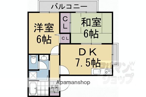 ドエル上桂(2DK/1階)の間取り写真