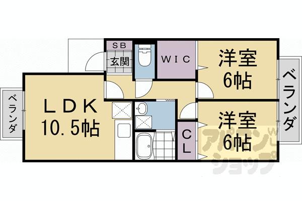 ヴィルヌーブ今里(2LDK/1階)の間取り写真