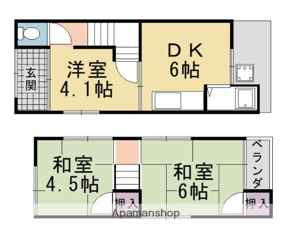 阪急電鉄京都線 長岡天神駅 徒歩12分 2階建 築47年(3DK)の間取り写真