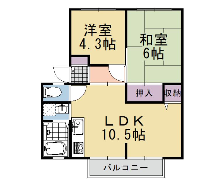 アルカディア田中(2LDK/2階)の間取り写真
