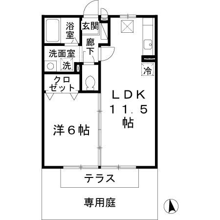 リバーサイド桂川A棟(1LDK/1階)の間取り写真