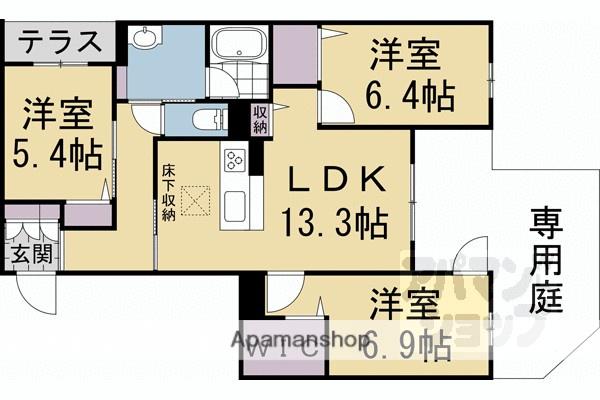 エクレール ヴェール シャーメゾン西院(3LDK/1階)の間取り写真