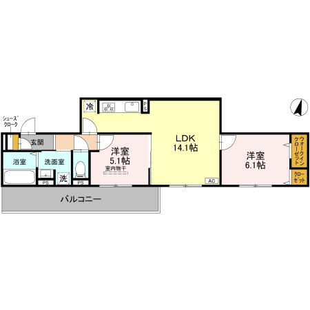 GRAMM奥海印寺 イースト(2LDK/3階)の間取り写真