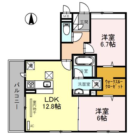 BNEXT 嵯峨(2LDK/1階)の間取り写真
