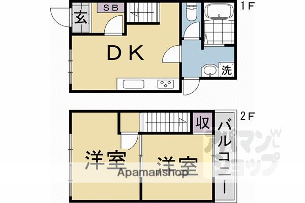 山陰本線 太秦駅(ＪＲ) 徒歩8分 2階建 築61年(2DK)の間取り写真