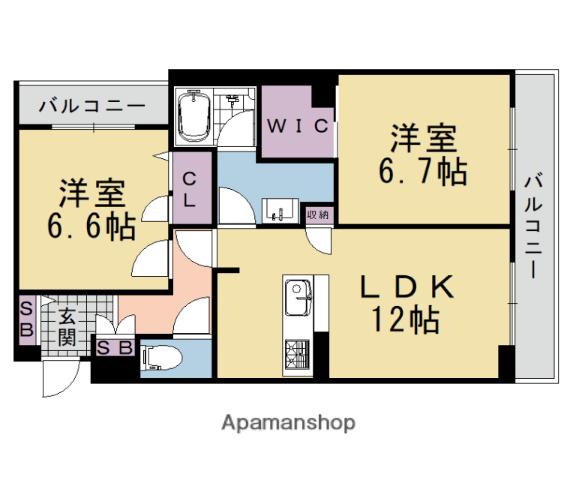 シャーメゾン ル・ボヌール(2LDK/2階)の間取り写真
