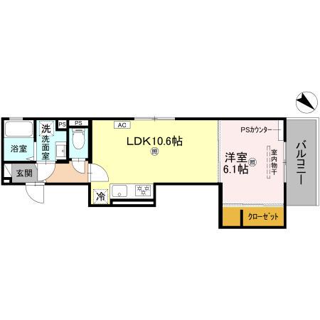 GRAMM桂北滝川C棟(1LDK/3階)の間取り写真