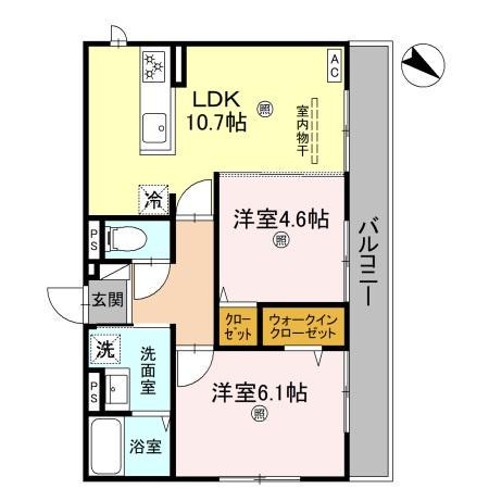 GRAMM桂北滝川 B棟(2LDK/2階)の間取り写真