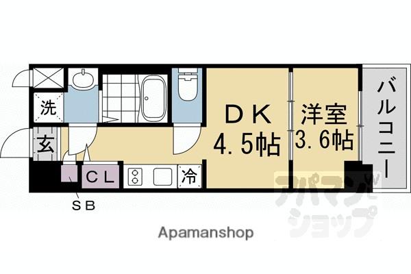 レシオス京都嵯峨野(1DK/4階)の間取り写真