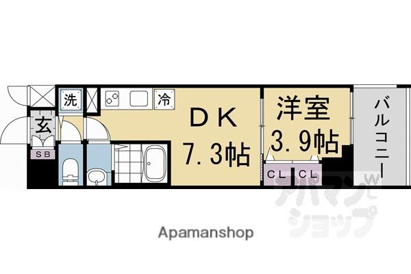 プロヴィスタ京都西院(1DK/4階)の間取り写真