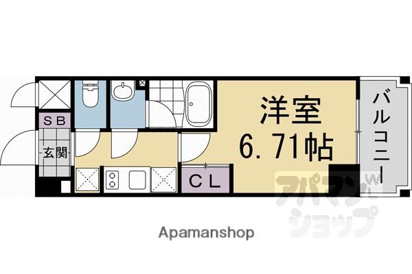 阪急電鉄京都線 西京極駅 徒歩17分 7階建 新築(1K/2階)の間取り写真