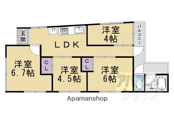 松室中溝町マンション(4LDK/2階)の間取り写真