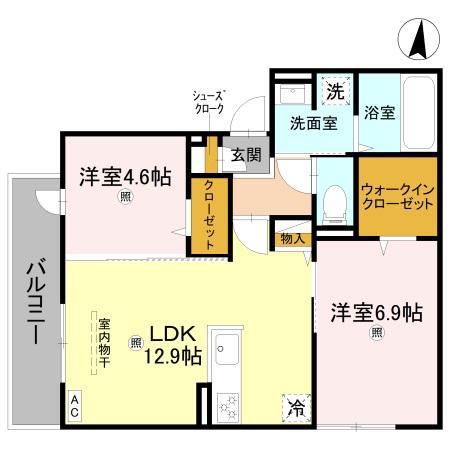 GRAMM松室吾田神町A(2LDK/2階)の間取り写真