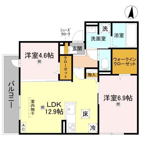 GRAMM松室吾田神町A(2LDK/1階)の間取り写真