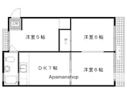 北大入小堀マンション(3DK/3階)の間取り写真