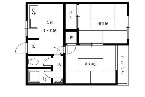 ローズハウス(2DK/1階)の間取り写真