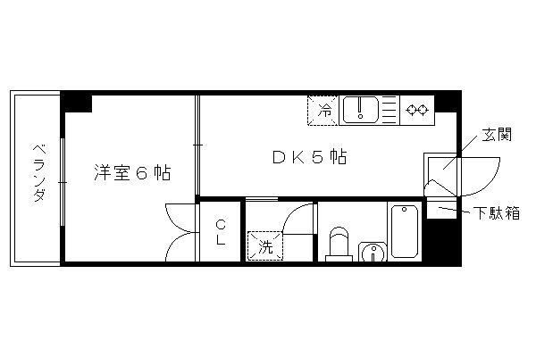 ROYAL CITY 桂(1DK/2階)の間取り写真