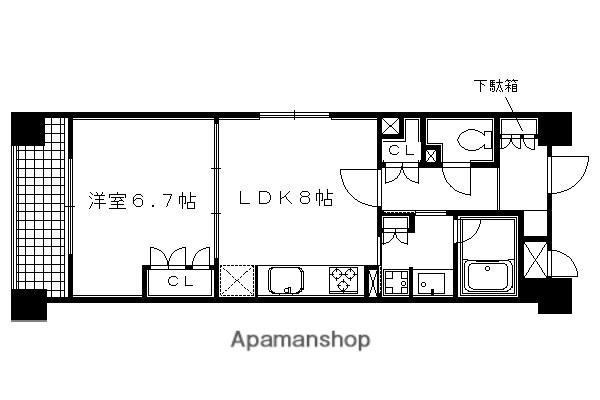 ブランズ京都河原町レジデンス(1DK/9階)の間取り写真