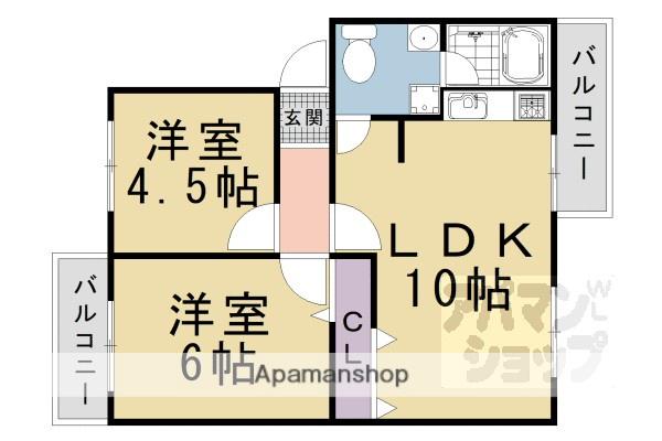 花園マンション(2LDK/1階)の間取り写真