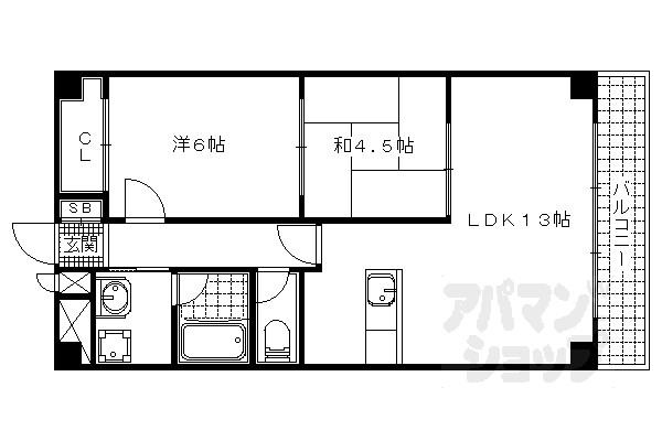 グレースコート洛(2LDK/2階)の間取り写真