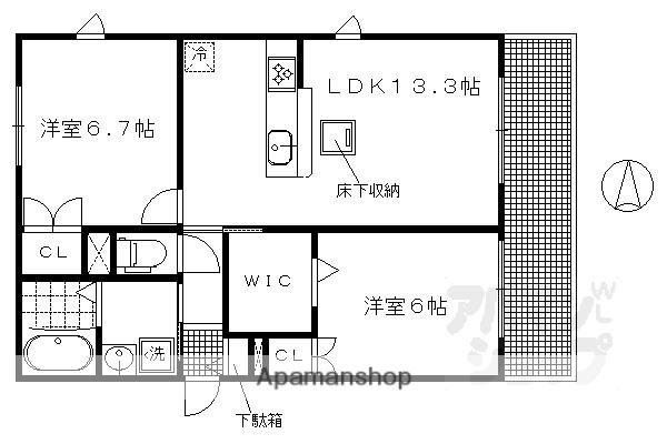 ローシェ哲学の道(2LDK/1階)の間取り写真