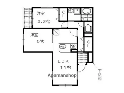 グラン佐竹(2LDK/1階)の間取り写真