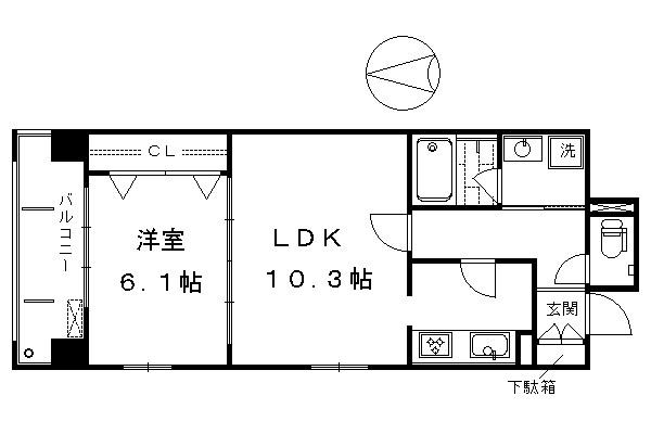 パインフィールド東野(1LDK/2階)の間取り写真