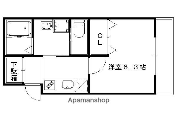 GREENROOM椥辻(1K/1階)の間取り写真