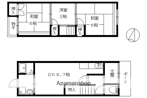 京都市烏丸線 北大路駅 徒歩29分 2階建 築46年(3DK)の間取り写真