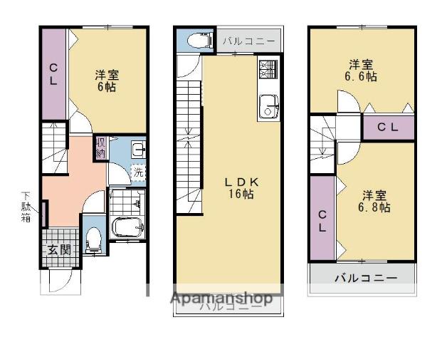 山陰本線 丹波口駅 徒歩6分 3階建 築16年(3LDK)の間取り写真