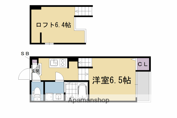 ブライトヒルズ椥辻(1K/1階)の間取り写真
