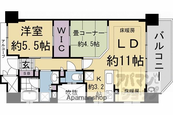 四条烏丸クロスマーク(2LDK/11階)の間取り写真