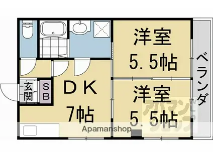 高徳寺ハウス(2DK/1階)の間取り写真