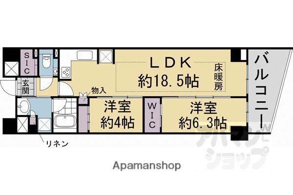 ザ・パークハウス京都河原町(2LDK/6階)の間取り写真