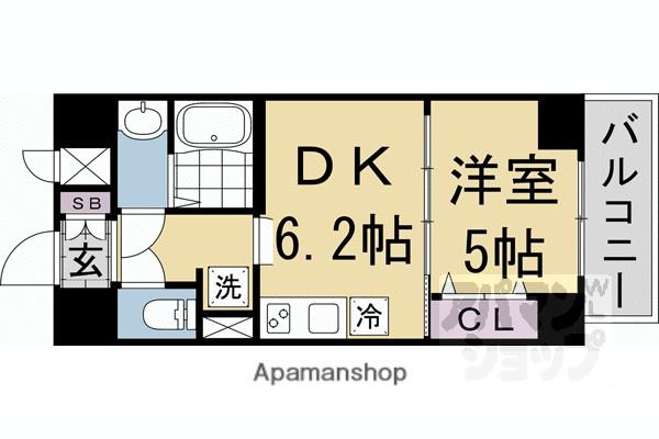 セオリー京都アビテD.C(1DK/2階)の間取り写真