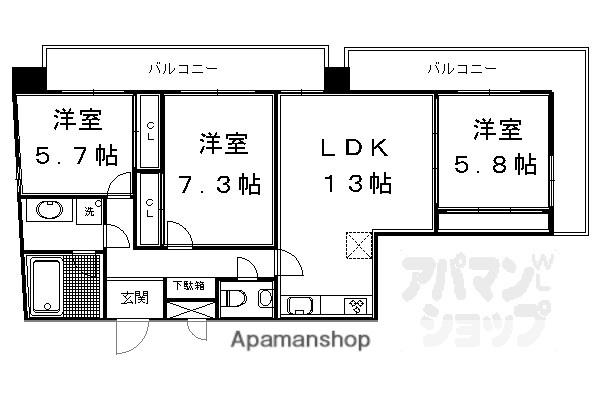 薬師町マンション(3LDK/11階)の間取り写真