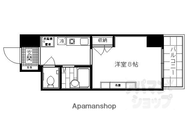 京都市烏丸線 烏丸御池駅 徒歩6分 5階建 築29年(1K/4階)の間取り写真