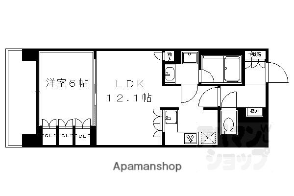 リーガル京都四条烏丸II(1LDK/1階)の間取り写真